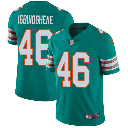 Nike Miami Dolphins 46 Noah Igbinoghene Aqua Green Alternate Youth Stitched NFL Vapor Untouchable Limited Jersey